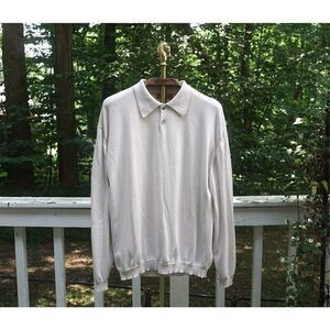 Tricots St. Raphael Beige Knit Collared 1/4 Button Up Sweater